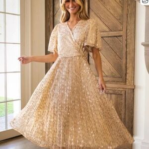 Ivy City Co Gold Sequin Midi Dress